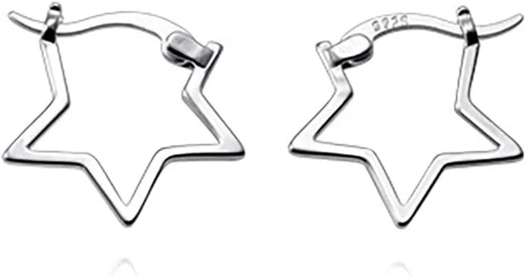 Reffeer Solid 925 Sterling Silver Minimalist Star Hoop Earrings for Women Teens Star Huggie Earrings Hoop
