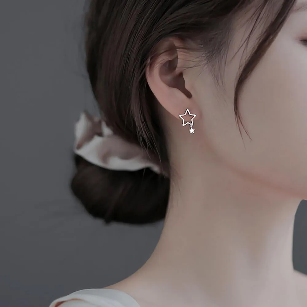 Reffeer Solid 925 Sterling Silver Star Stud Earrings for Women Teens Star Post Stud Earrings Drops