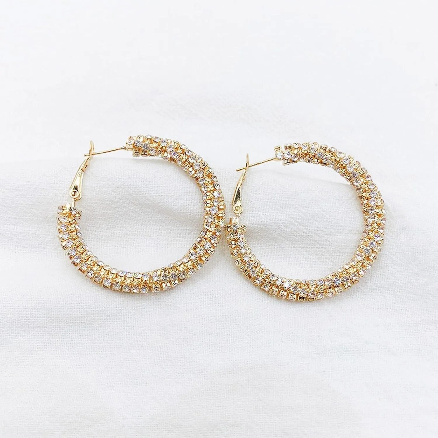 Rhinestone Hoop Earrings for Women 14k Gold Plated Huggie Hoop Earrings Big Thick Hoop Earrings Sparkly Prom Earrings Wedding Jewelry Gift
