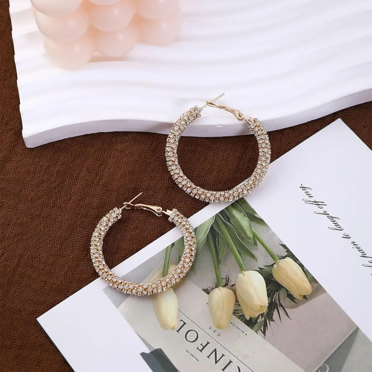 Rhinestone Hoop Earrings for Women 14k Gold Plated Huggie Hoop Earrings Big Thick Hoop Earrings Sparkly Prom Earrings Wedding Jewelry Gift