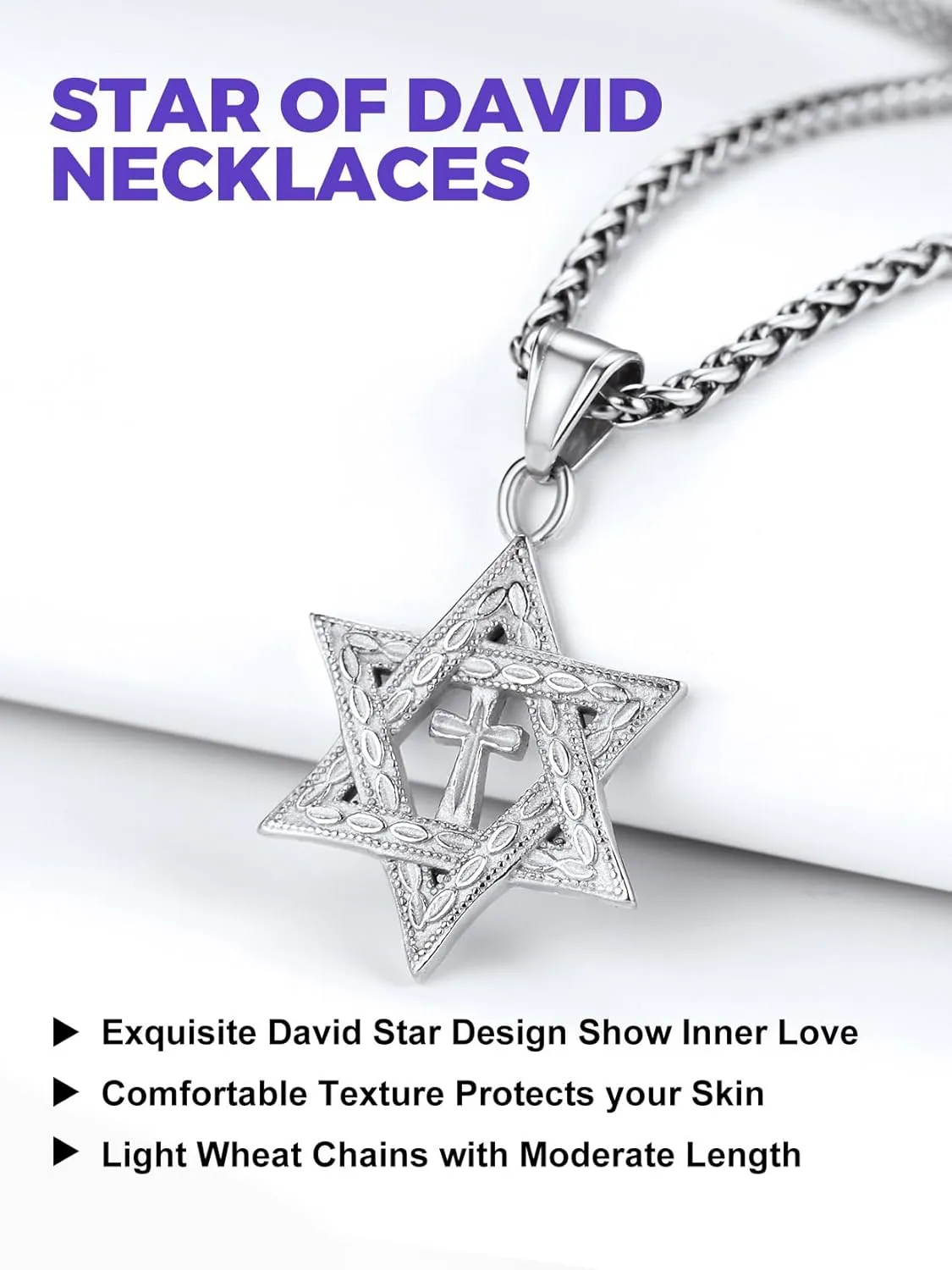 Richsteel Star of David Necklaces for Women Mens Stainless Steel/18K Gold Plated Hexagram Pendant Jewish Israel Jewelry