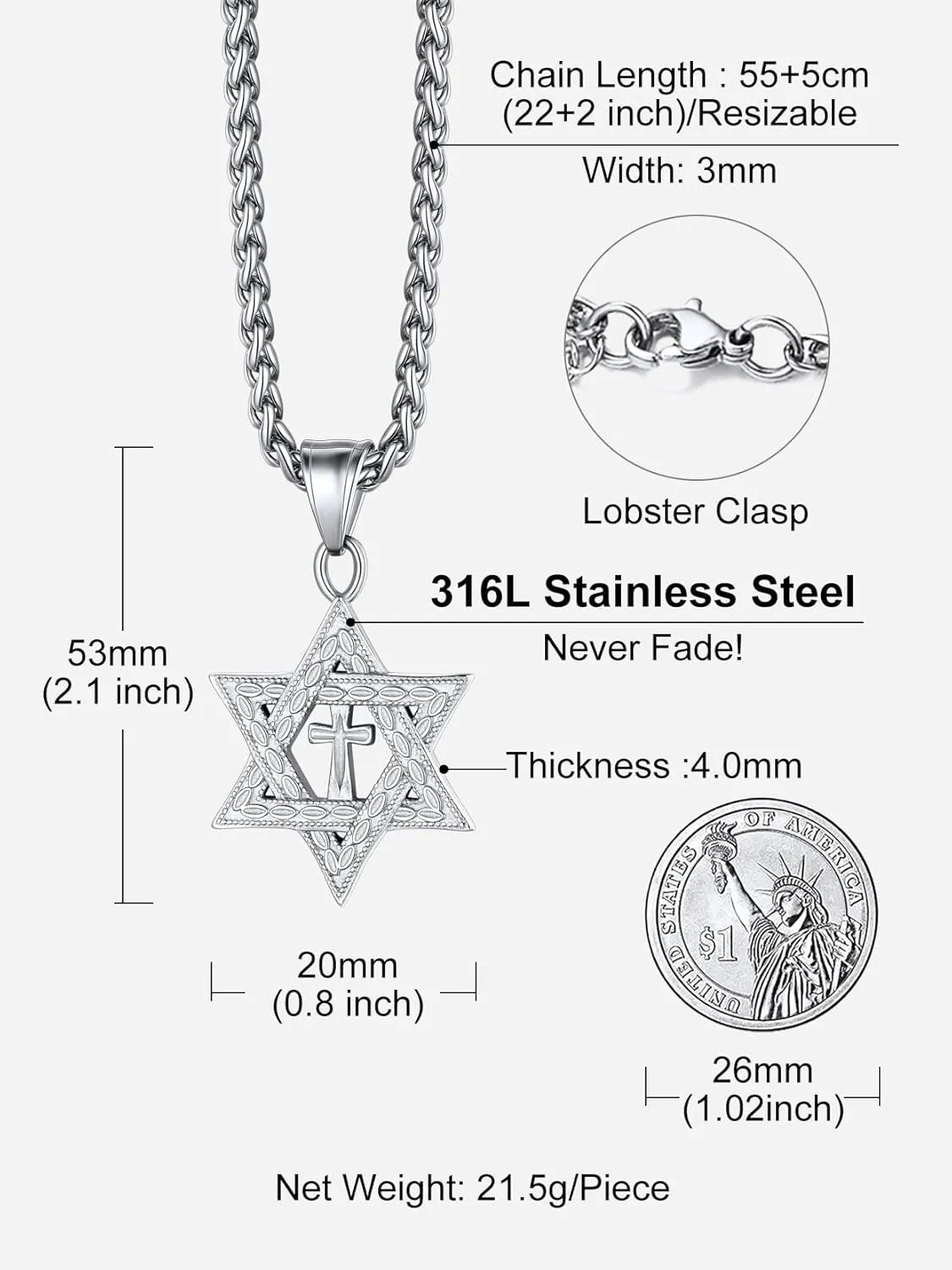 Richsteel Star of David Necklaces for Women Mens Stainless Steel/18K Gold Plated Hexagram Pendant Jewish Israel Jewelry