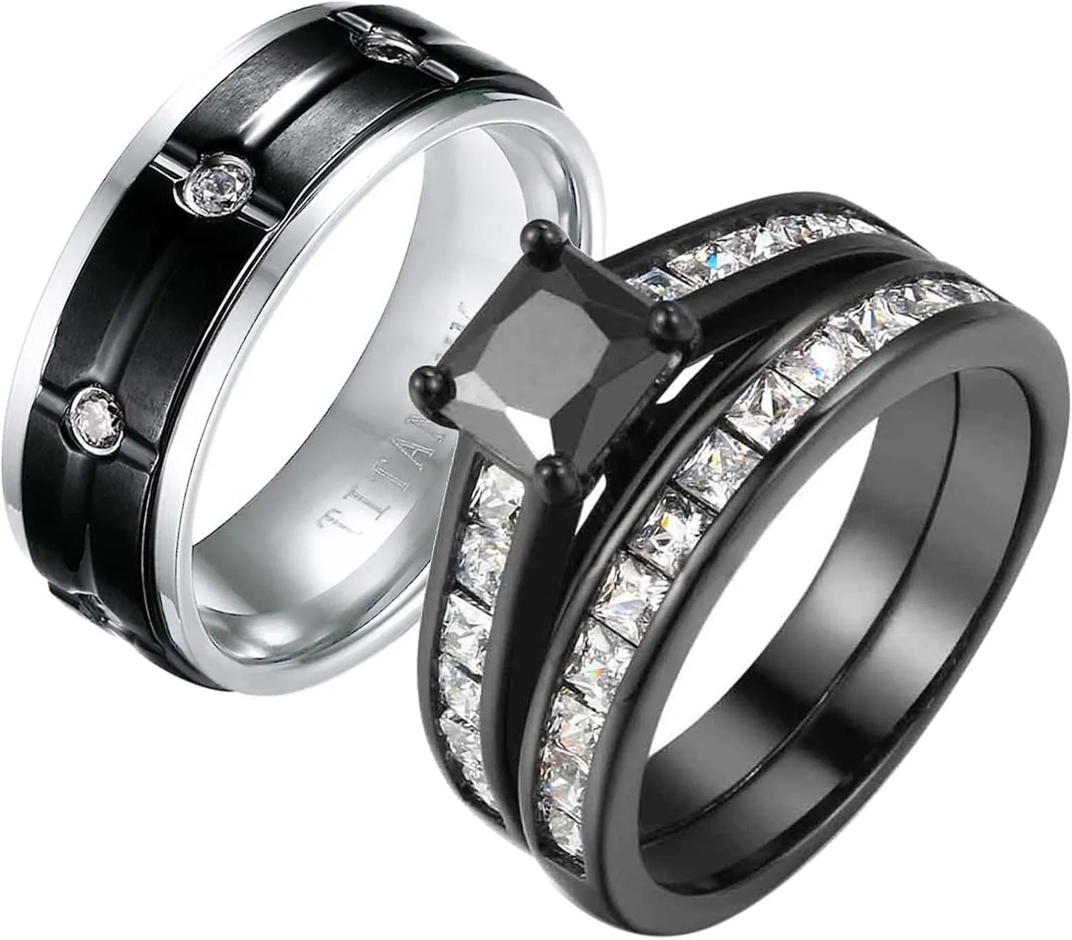 ringheart Wedding Ring Sets for Him and Her Couple Rings Black Matching Ring His Her Ring Sets Titanium Wedding Bands