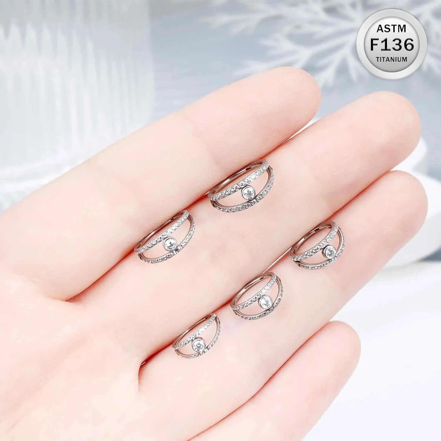 Ruifan 20G 18G 16G Titanium Nose Rings Hoops for Women Double Open Stack CZ Clicker Hinged Septum Nose Ring Lip Helix Cartilage Hoop Earring Daith Rook Conch Body Piercing Jewelry for Women