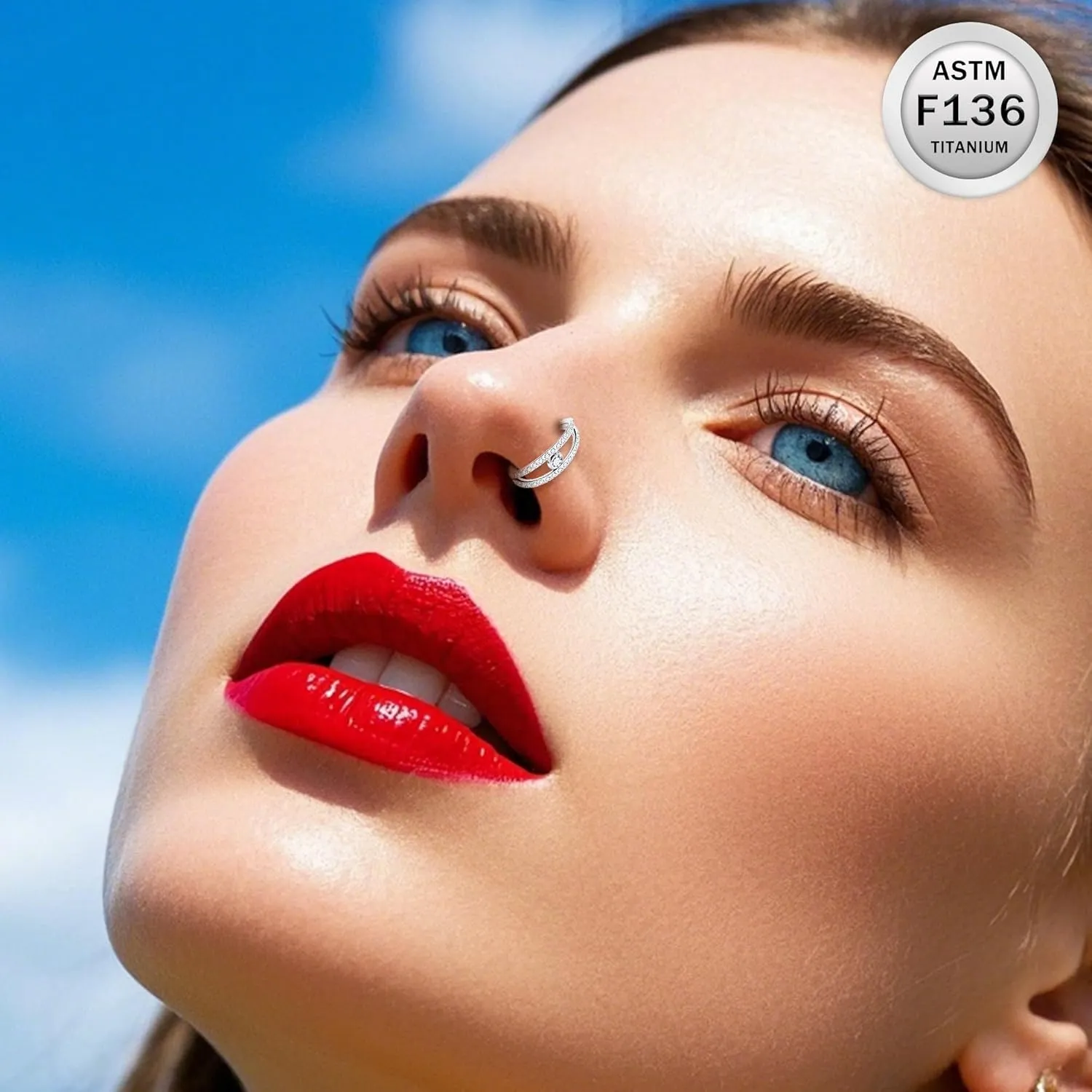 Ruifan 20G 18G 16G Titanium Nose Rings Hoops for Women Double Open Stack CZ Clicker Hinged Septum Nose Ring Lip Helix Cartilage Hoop Earring Daith Rook Conch Body Piercing Jewelry for Women