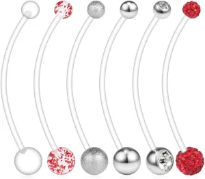 Ruifan 6PCS Mix Style Pregnancy Sport Maternity Flexible Bioplast Belly Navel Button Ring Retainer 14G 1 1/2Inch (38mm)