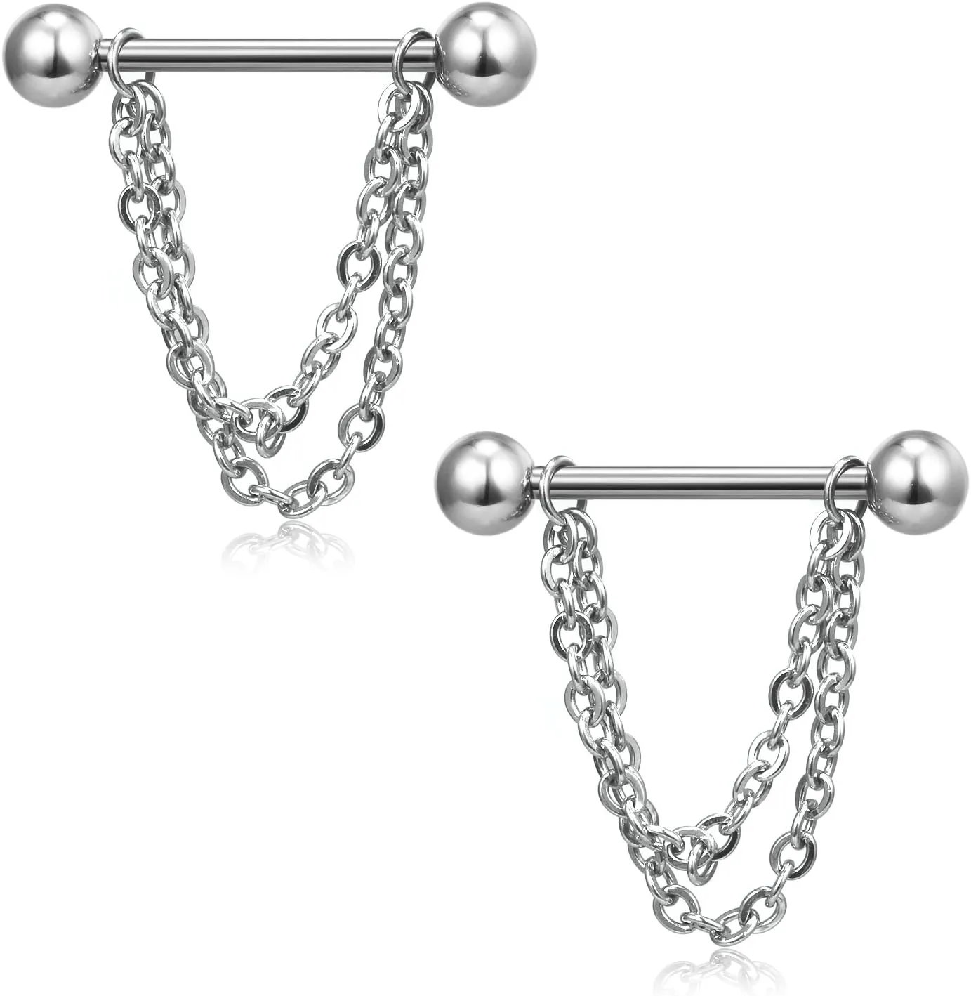Ruifan Surgical Steel Nipple Shield Rings Tongue Barbell Piercing Jewelry Retainer 14G 5/8Inch Chain Dangle Clear CZ for Women Men 2-20PCS