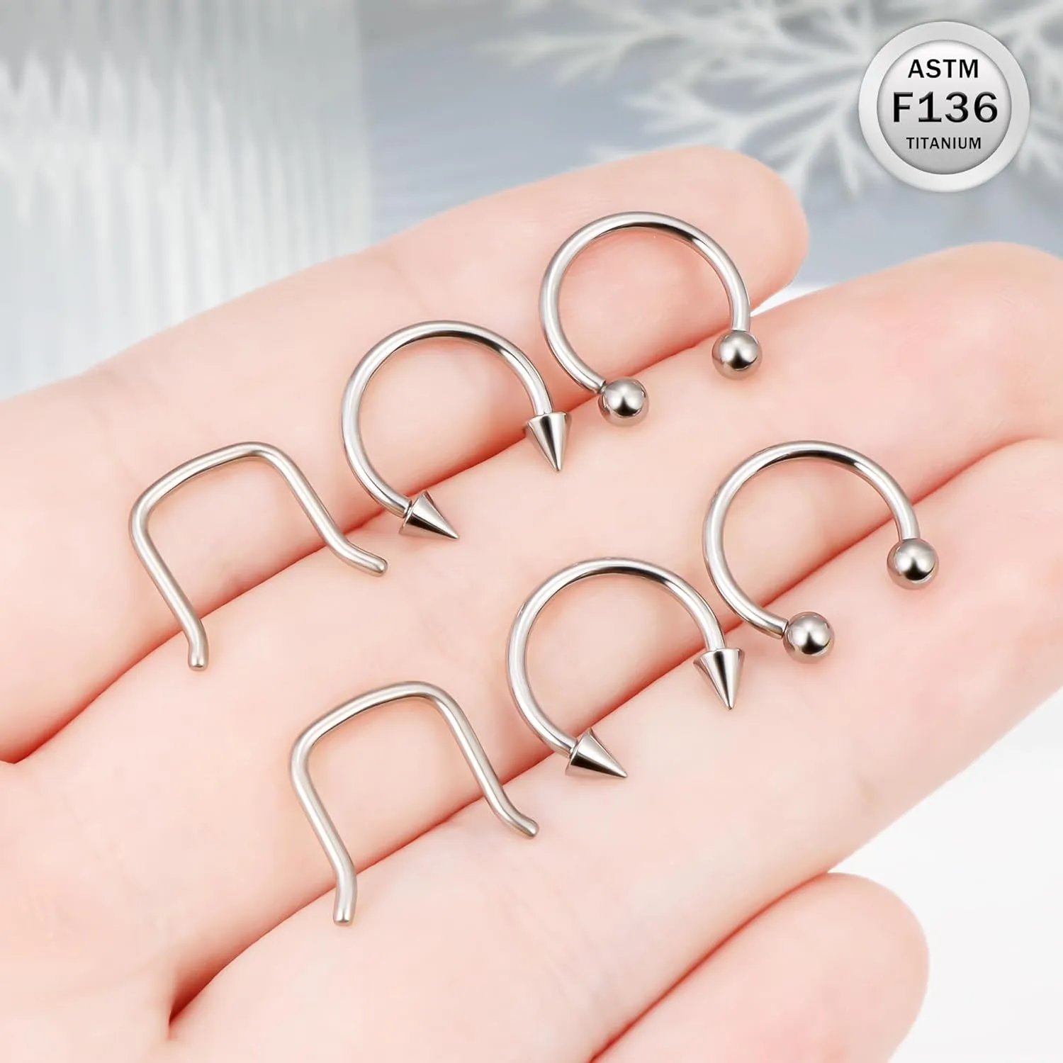 Ruifan Titanium Horseshoe Nose Ring 16G 14G Ball Spike U-Shaped Septum Rings Piercing Jewelry Internally Threaded Cartilage Conch Helix Rook Tragus Lip Earring Hoop Eyebrow For Women Men 10mm