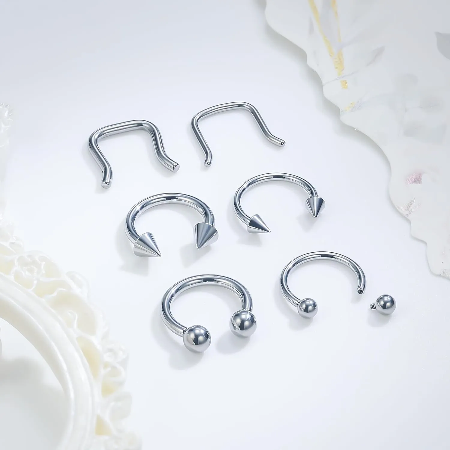 Ruifan Titanium Horseshoe Nose Ring 16G 14G Ball Spike U-Shaped Septum Rings Piercing Jewelry Internally Threaded Cartilage Conch Helix Rook Tragus Lip Earring Hoop Eyebrow For Women Men 10mm