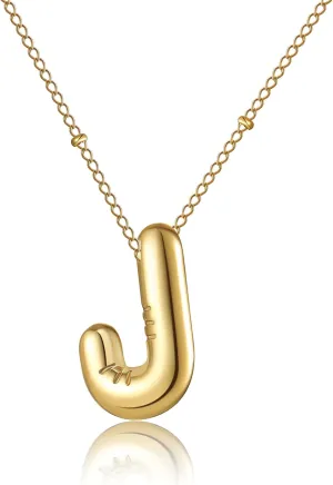 RWQIAN Initial Necklaces for Women Bubble,Gold Plated Initial A-Z Alphabet Pendant Necklace,Dainty Letter Puffy Name Personalized Jewelry Gifts for Girls