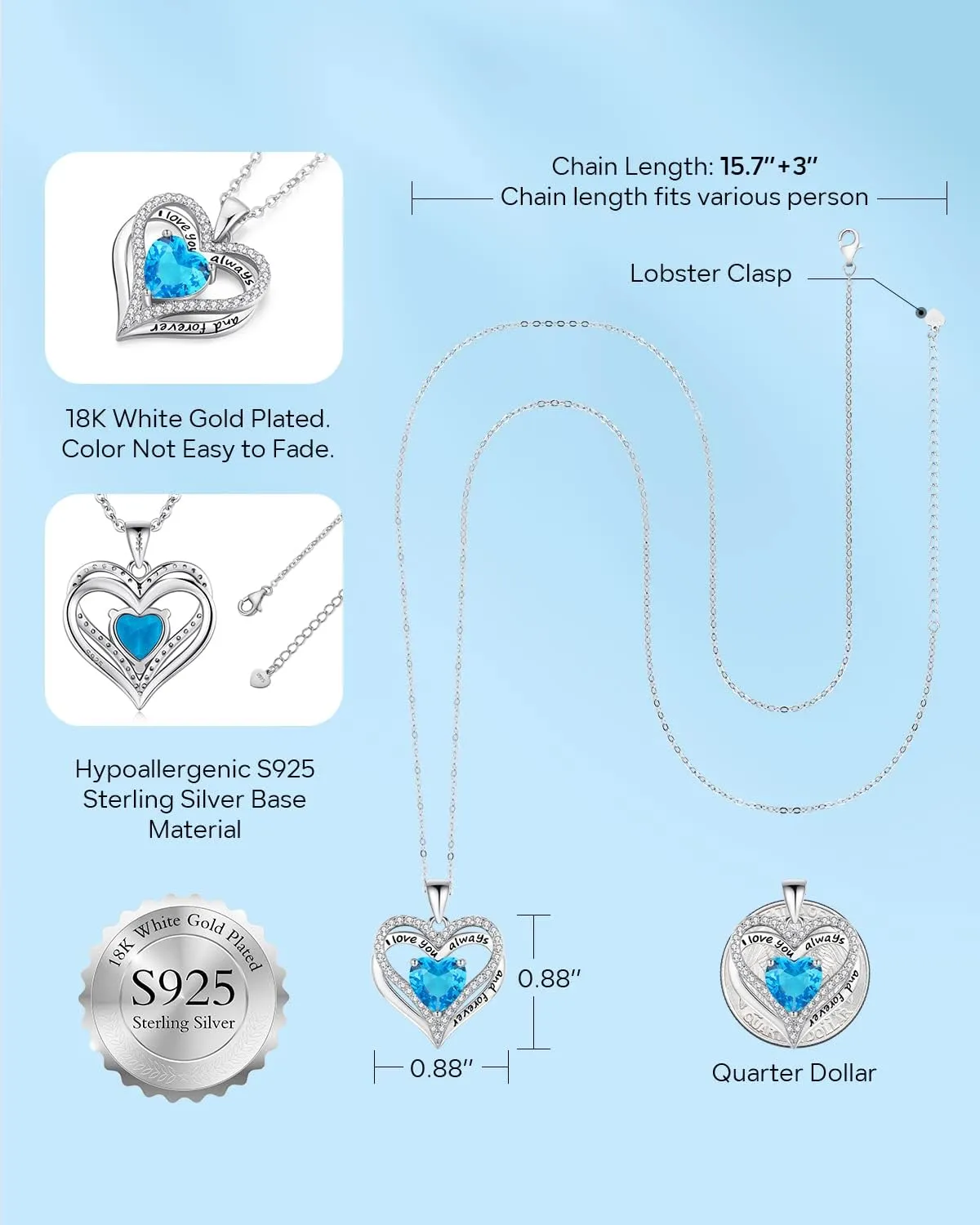 S925 Sterling Silver Necklace for Women, Wife Jewelry Rose Gold, Mom Birthday Valentines Mothers Day Gifts, Girlfriend Necklaces, Daughter Heart Jewel, Anniversary for Her