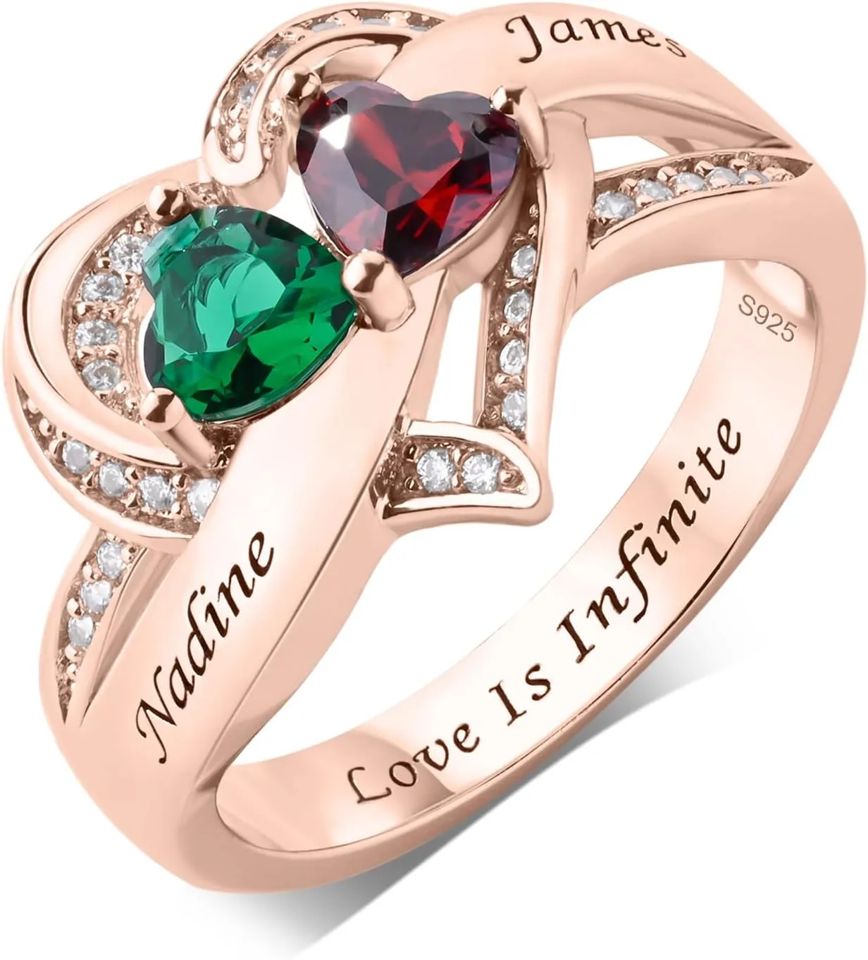 S925 Sterling Silver Promise Ring for Her Personalized 2 Birthstones Rings with Couples Names Engraved Custom Women Promise Rings for Christmas Valentine's Day