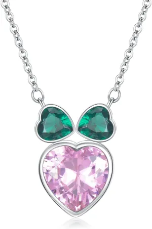 S925 Sterling Silver Women 's Infinity Love Heart Necklace Pink Cubic Zircon Crystal Pendant Necklaces Anniversary Birthday Christmas Jewelry Gifts