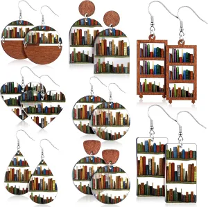 Sasylvia 8 Pairs Book Earrings for women Teacher Appreciation Gifts Funny Library Bookcase Teacher Earrings for Book Lovers Graduation Gifts