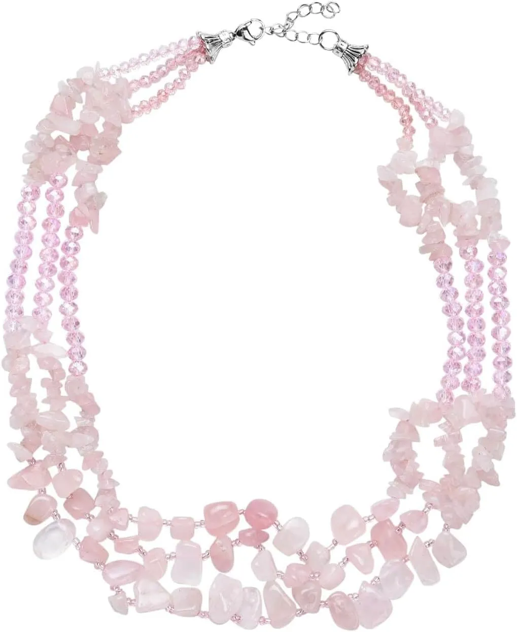 Shop LC Amethyst & Rose Quartz Beaded Necklace - Pink & Purple Crystal Layered Statement Necklace - Adjustable Gemstone & Bead Necklaces for Women - 18" - 20" Necklace LengthJewelry Birthday Gifts