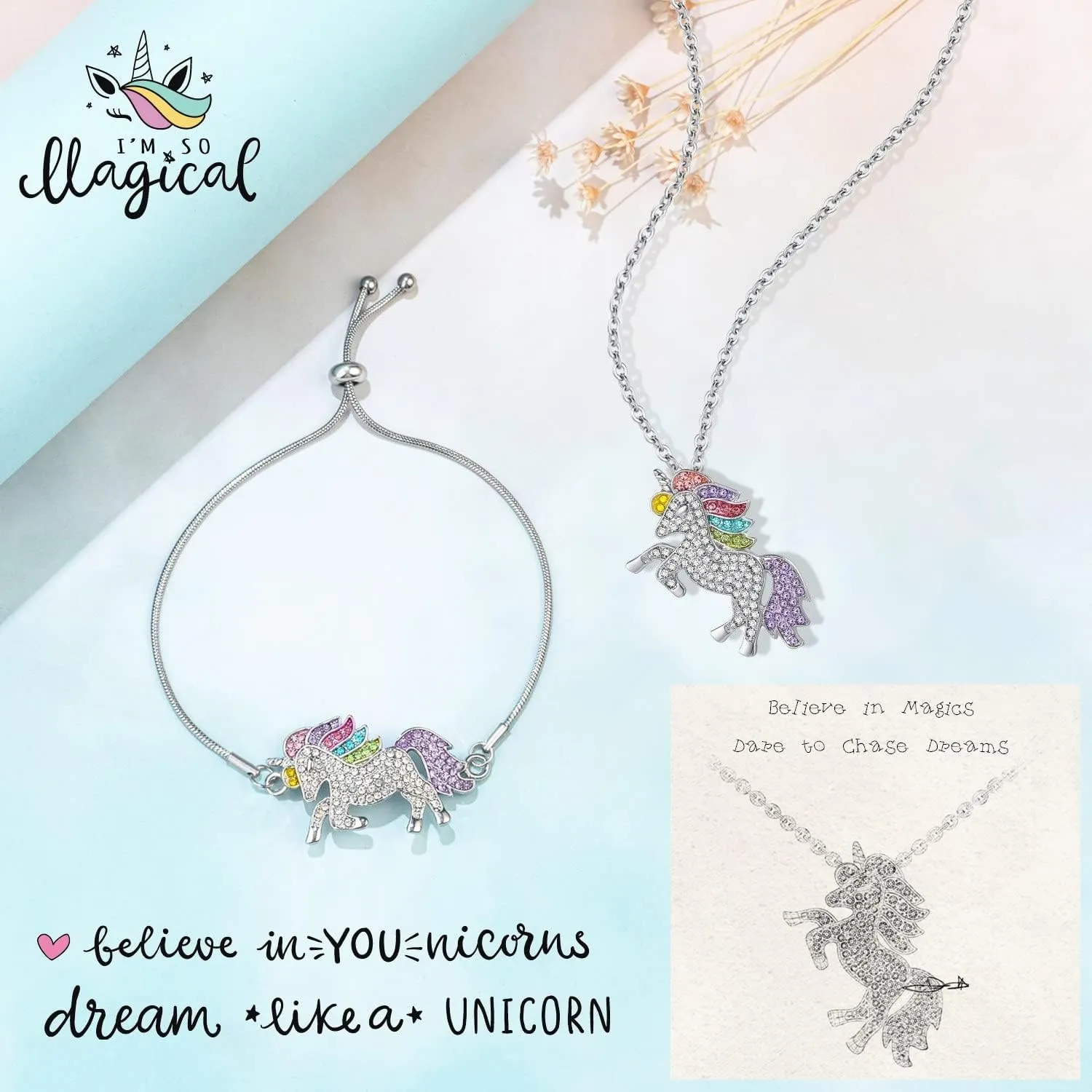 SHWIN Unicorns Gifts for Girls Kids Jewelry 2 or 4 Pack Unicorn Necklace Bracelet Earrings Ring Jewelry Set Birthday Gifts for Girls Daughter Granddaughter Niece
