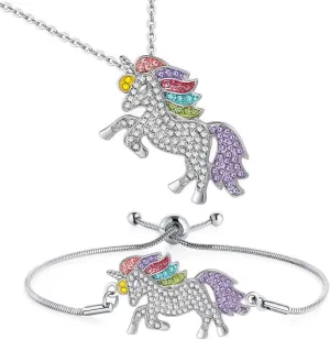 SHWIN Unicorns Gifts for Girls Kids Jewelry 2 or 4 Pack Unicorn Necklace Bracelet Earrings Ring Jewelry Set Birthday Gifts for Girls Daughter Granddaughter Niece