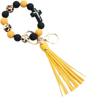 Silicone Beaded Cross Charm Keychain Boho Keychain Wrist Chain for Women Men