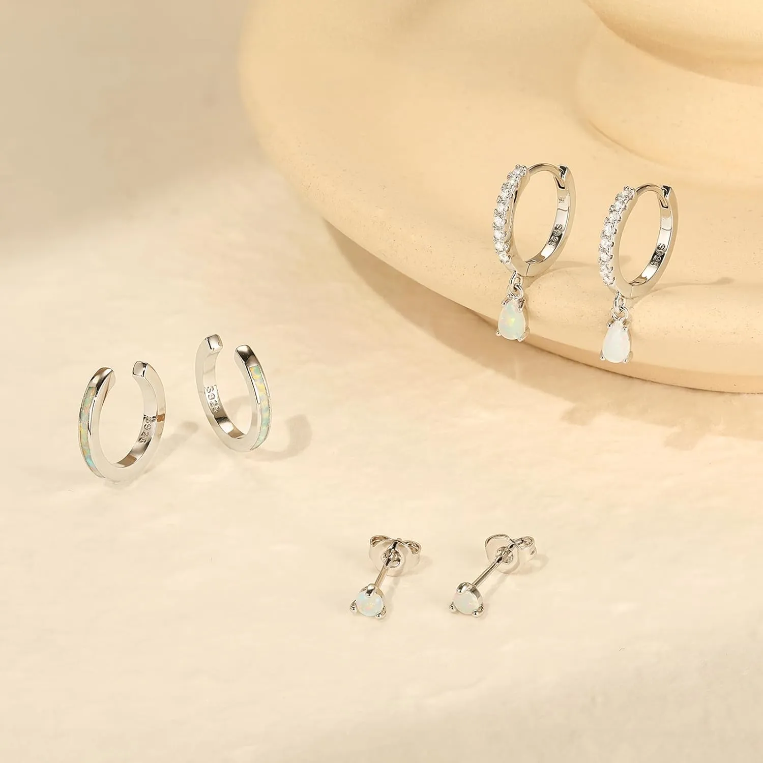 Silver Opal Earrings Set For Women,Sterling Silver Opal Earrings,14k Blue Opals Jewelry Stud Dainty Cartilage Earring,Earring Stack Cartilage Stackable,Birthday Mother's Day Gift For Mom Wife