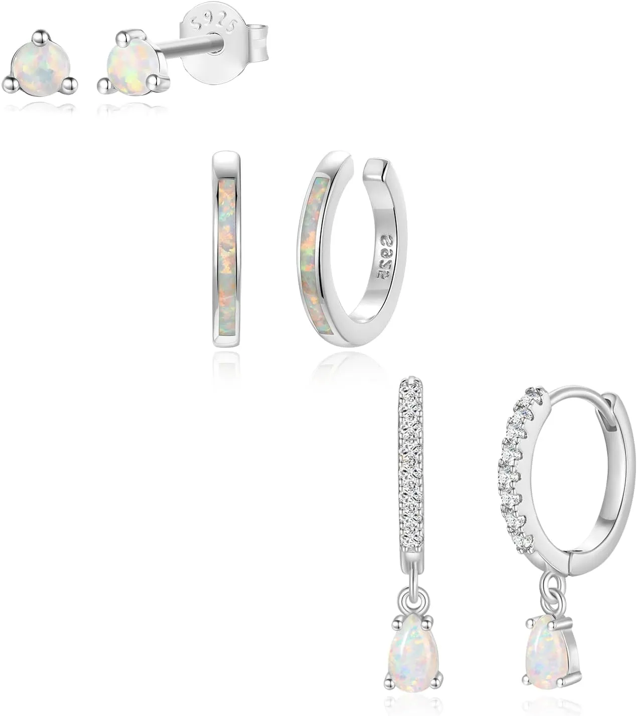 Silver Opal Earrings Set For Women,Sterling Silver Opal Earrings,14k Blue Opals Jewelry Stud Dainty Cartilage Earring,Earring Stack Cartilage Stackable,Birthday Mother's Day Gift For Mom Wife