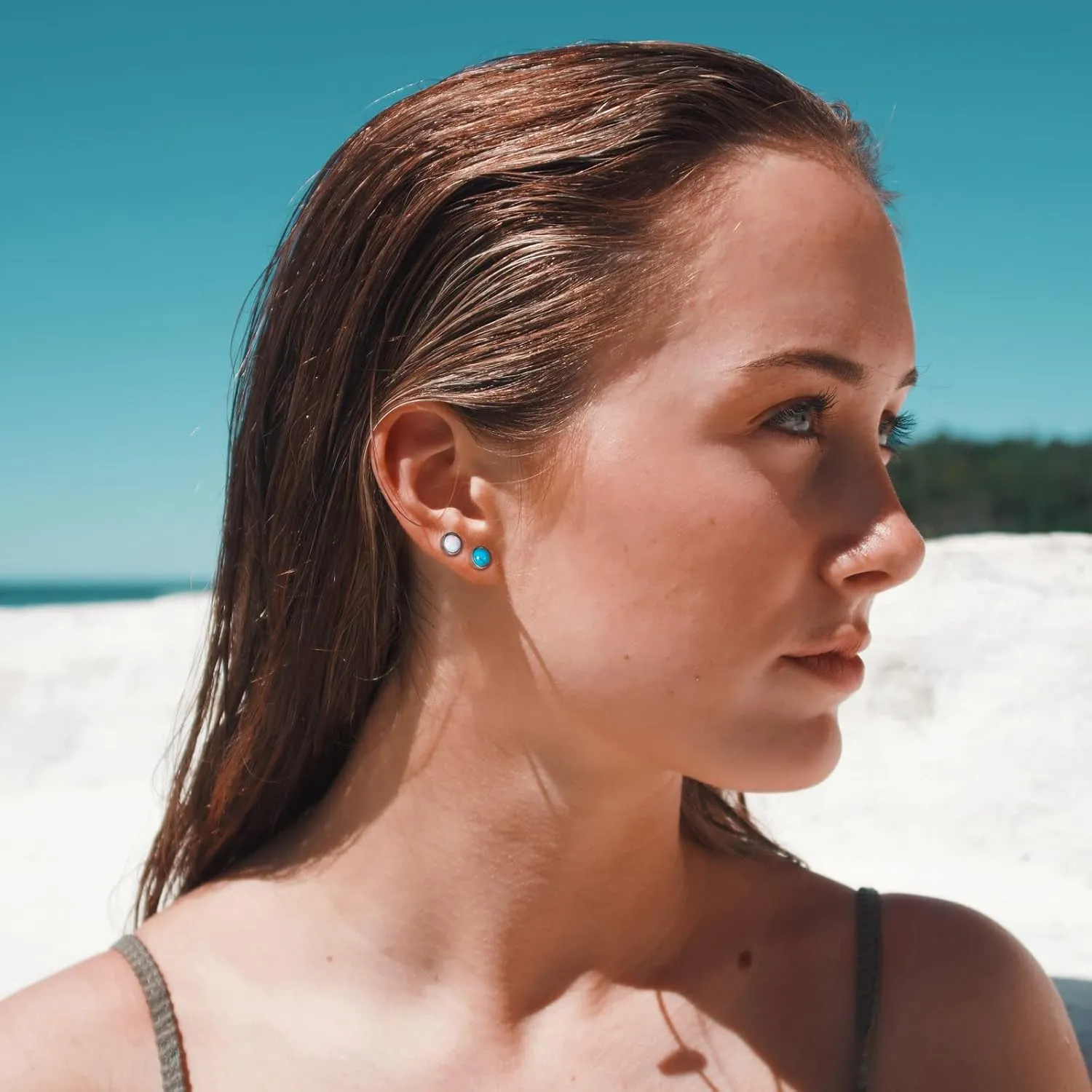 Silver Opal Stud Earrings Set:Rose Gold Earrings for Women- 14K White Gold Plated Jewelry 4mm Small Round Stainless Steel Sensitive Ear Post-Dainty Hypoallergenic