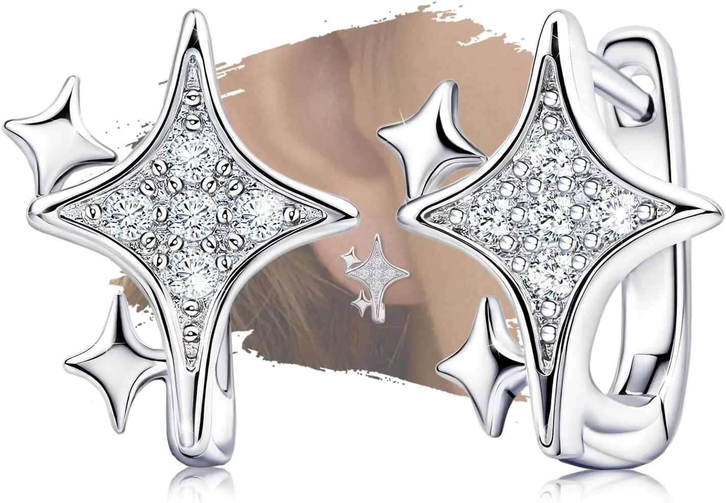 Silver Star Hoop Earrings for Teen Girls Women - Sterling Silver Star Shaped Earrings Hypoallergenic Cubic Zirconia Lightweight Small Star Loop Earrings Gifts for Daughter Granddaughter for Christmas