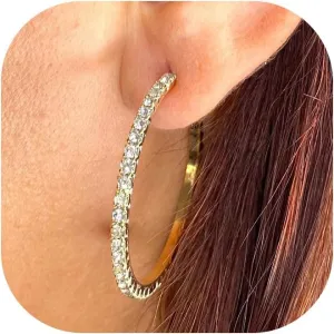 Silver/Gold Hoop Earrings Dainty Rhinestones Sparkly Cubic Zirconia Earrings Lightweight Round Hoops for Women 50/60mm Hypoallergenic Jewelry Gifts for Women