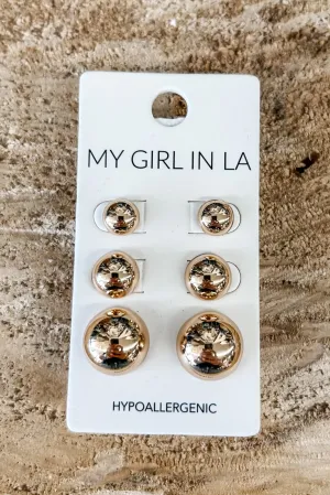 Simple Semi Circle Stud Earring Set of 3 - Gold