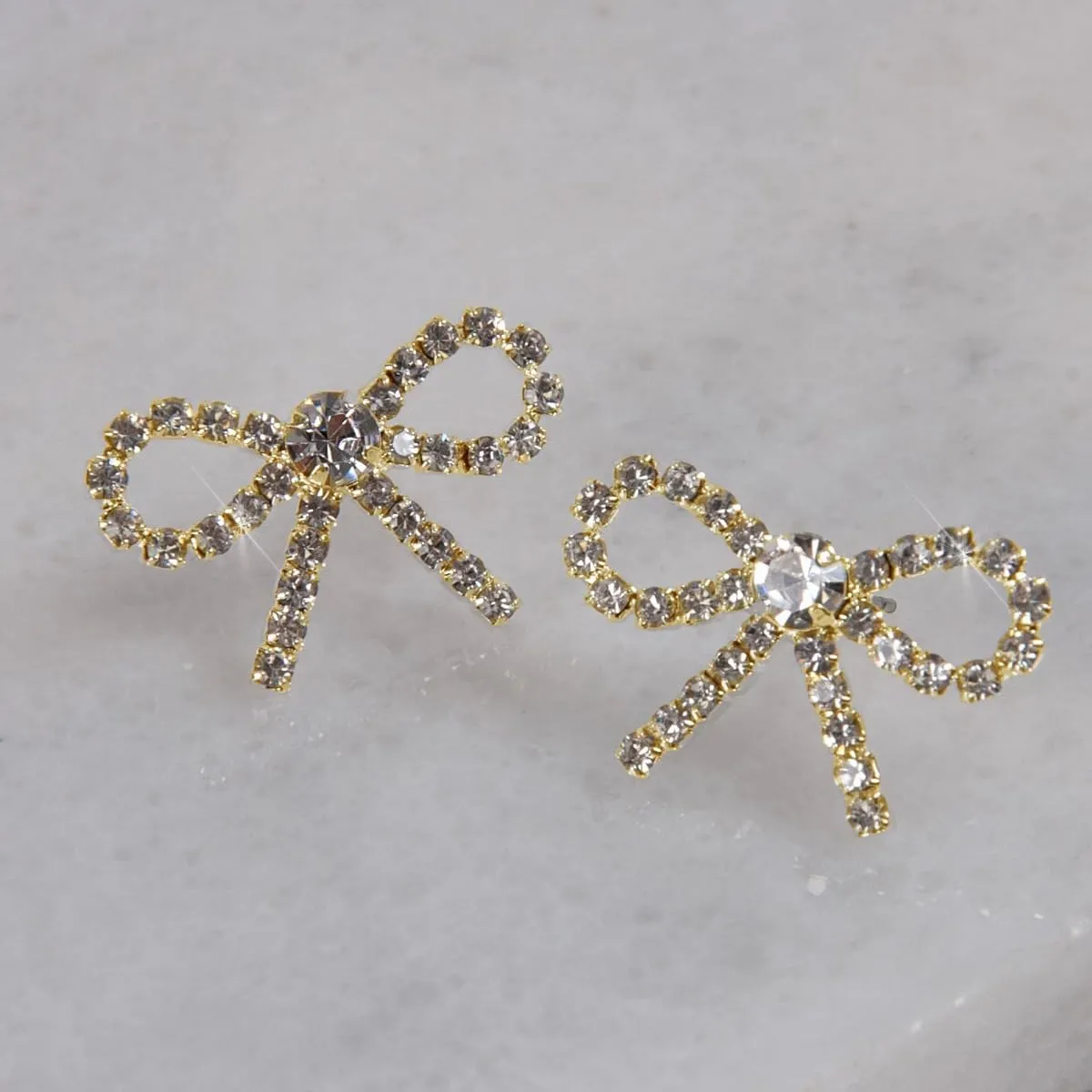 Simulated Diamond Bow Stud Earrings for Women - Small Sparkly Cubic Zirconia Studs, Hypoallergenic and Safe for Sensitive Ears