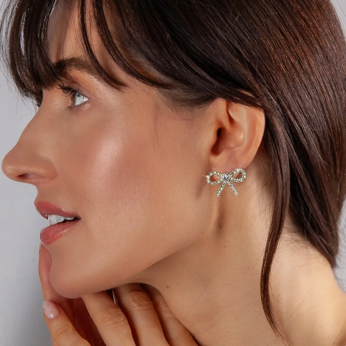 Simulated Diamond Bow Stud Earrings for Women - Small Sparkly Cubic Zirconia Studs, Hypoallergenic and Safe for Sensitive Ears