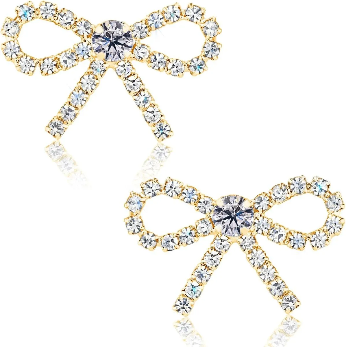 Simulated Diamond Bow Stud Earrings for Women - Small Sparkly Cubic Zirconia Studs, Hypoallergenic and Safe for Sensitive Ears
