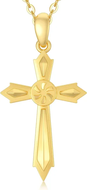 SISGEM 14K Real Gold Cross Necklace for Women,Yellow Gold Italian Diamond-Cut Cross Pendant Necklaces Religion Baptism Jewelry Christmas Birthday Gifts for Wife Mom 16''-18