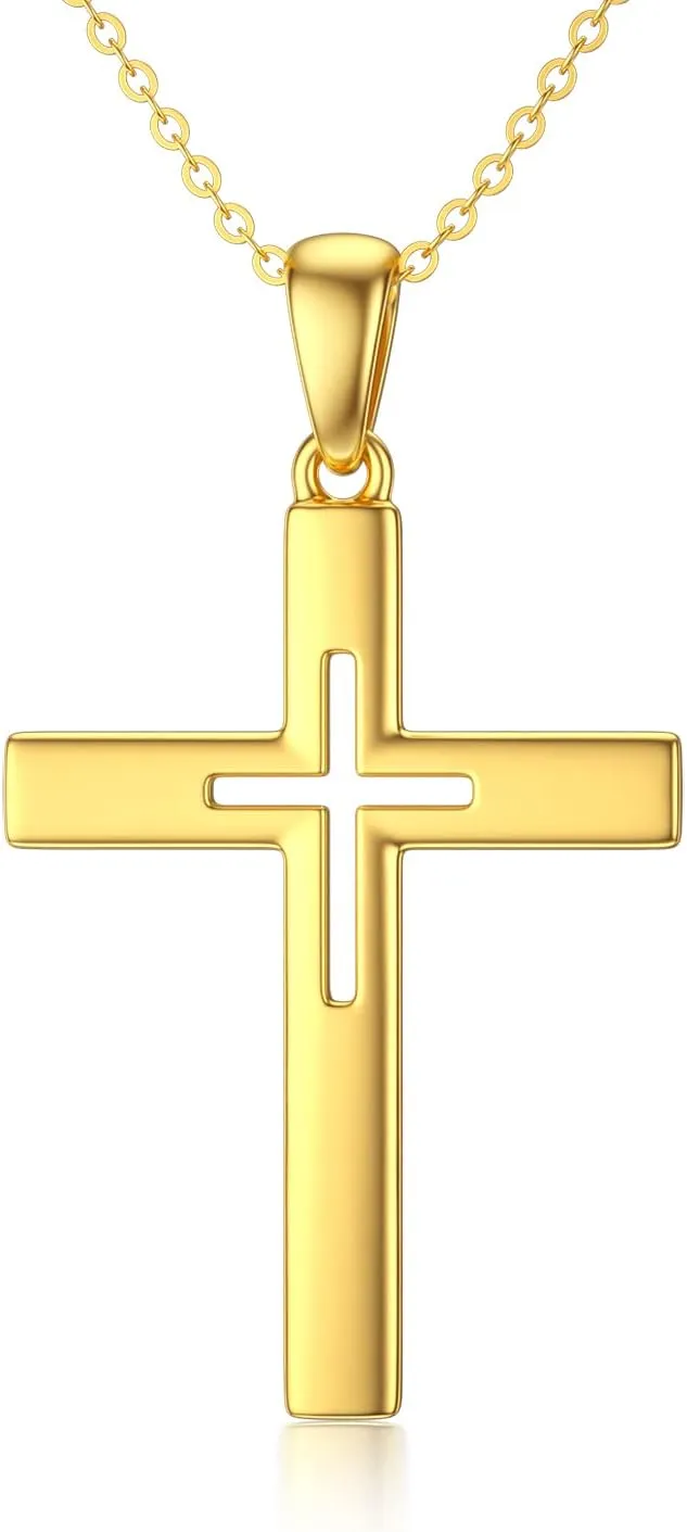 SISGEM 14K Solid Gold Cross Necklace for Women,Yellow Gold Faith Cross Pendant Necklaces Religious Jewelry Anniversary Birthday Gifts for Wife Mom 16''-18''