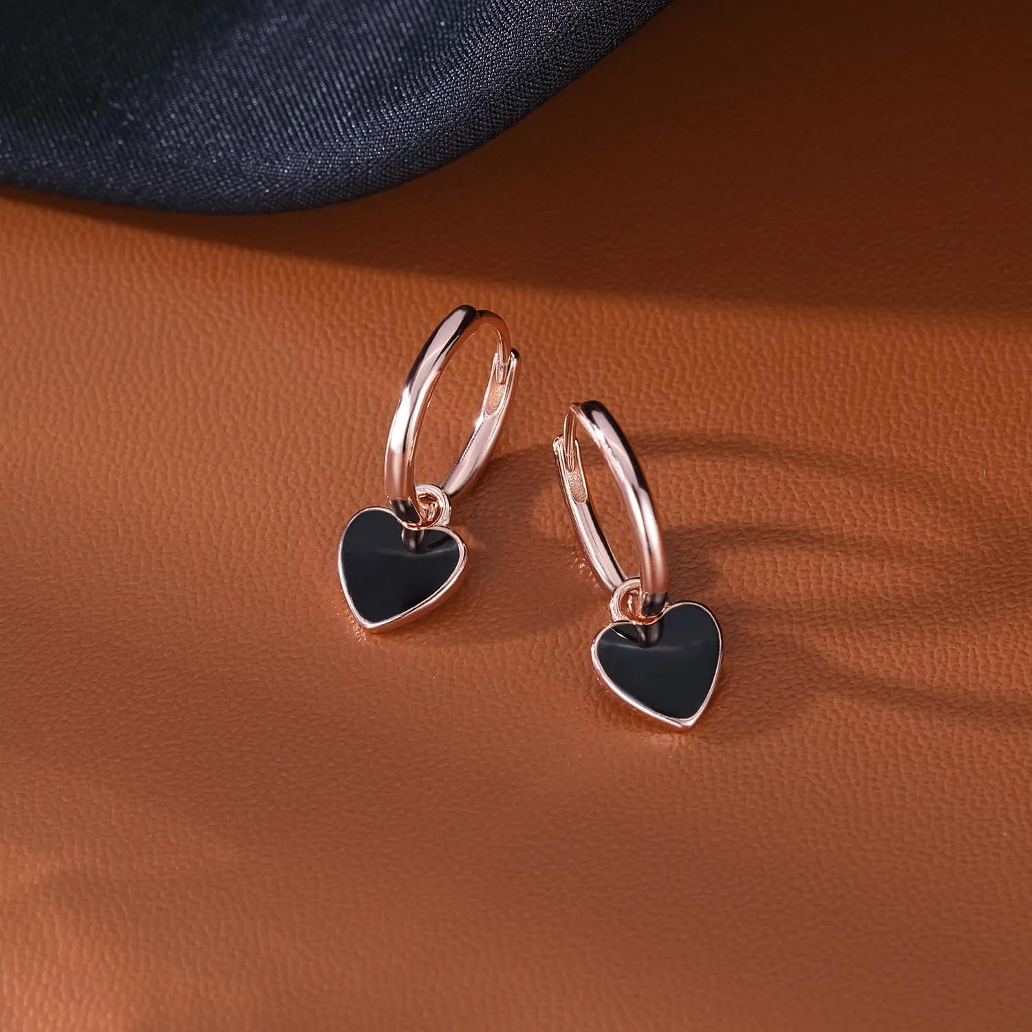 SLUYNZ 925 Sterling Silver Black Heart Hoop Earrings for Women Teens 1.4CM Heart Hoop Dangle Earrings