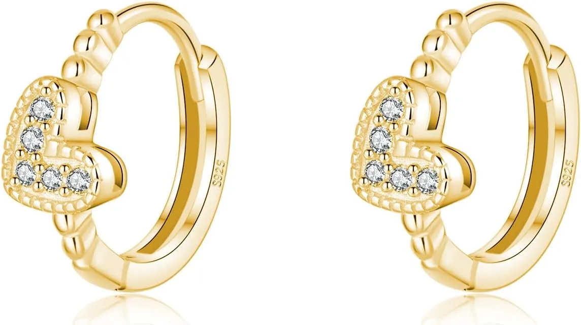 SLUYNZ 925 Sterling Silver CZ Love Hoop Earrings for Women Teens Small Heart Huggie Earrings