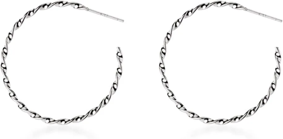 SLUYNZ 925 Sterling Silver Open Hoop Earrings for Women Twisted Round Hoop Earrings Post Minimalist Big Circle Earrings 1.3 Inch
