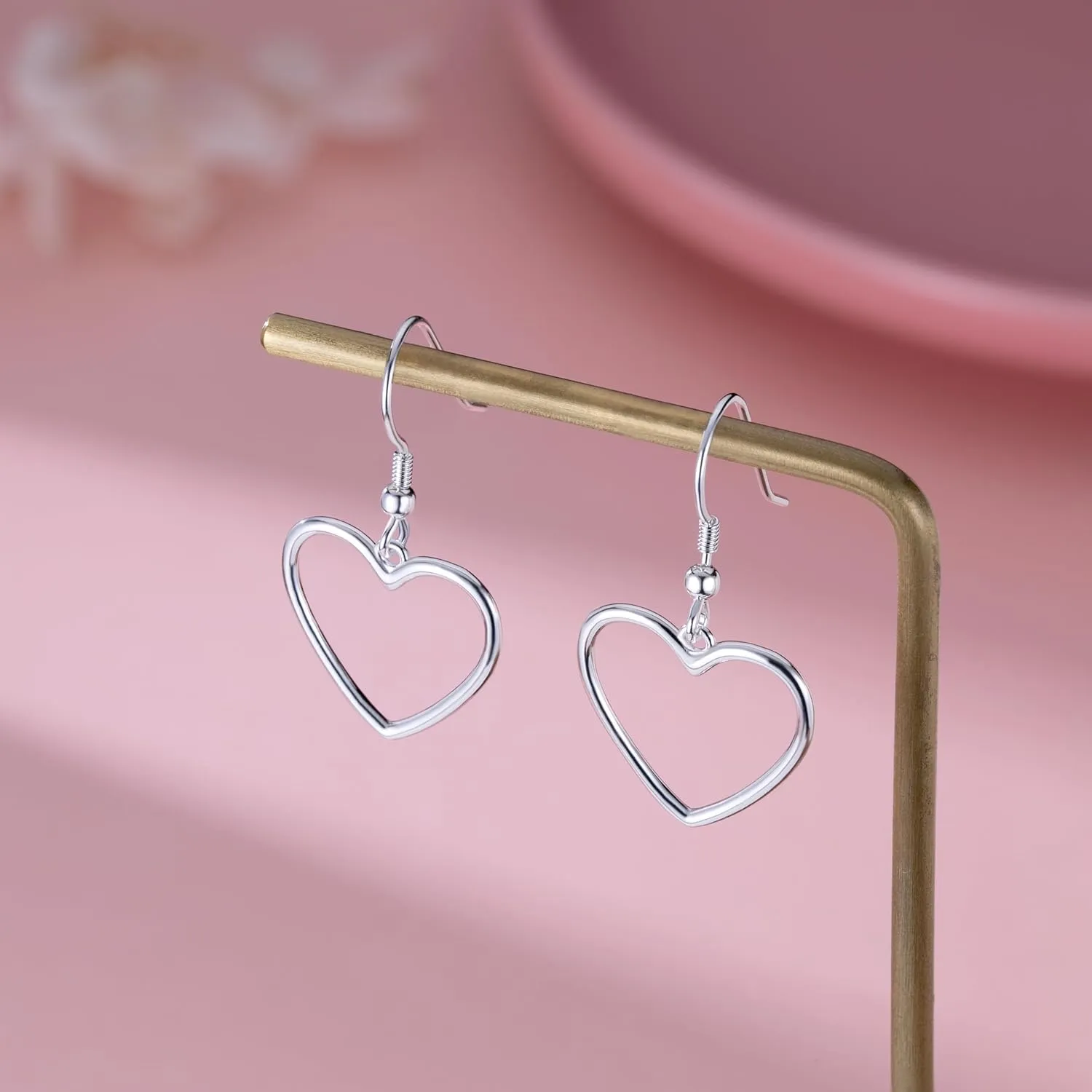 SLUYNZ Solid 925 Sterling Silver 1.8CM Hollow Heart Drop Earrings for Women Teens Sweet Love Dangle Earrings