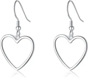 SLUYNZ Solid 925 Sterling Silver 1.8CM Hollow Heart Drop Earrings for Women Teens Sweet Love Dangle Earrings