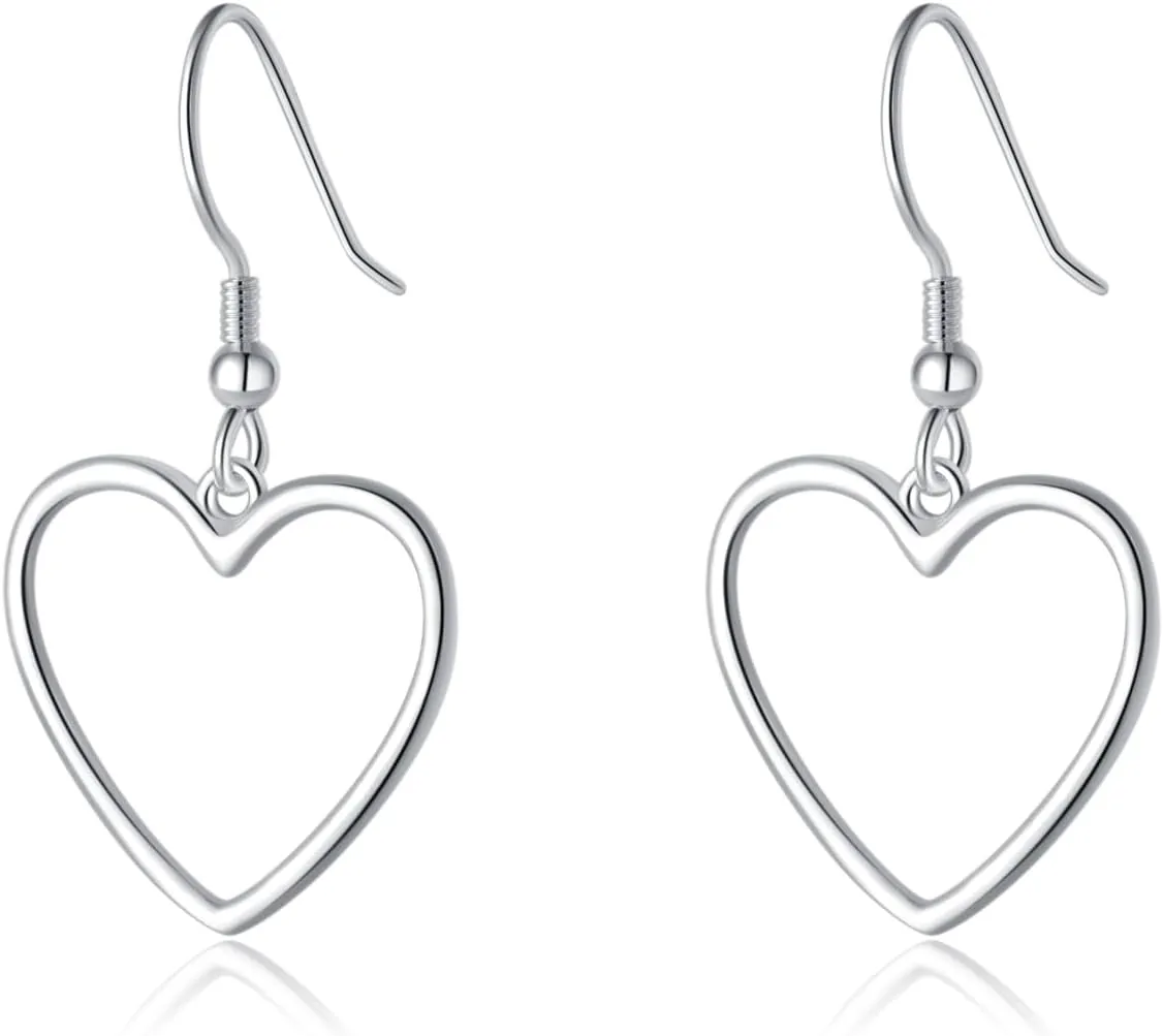 SLUYNZ Solid 925 Sterling Silver 1.8CM Hollow Heart Drop Earrings for Women Teens Sweet Love Dangle Earrings
