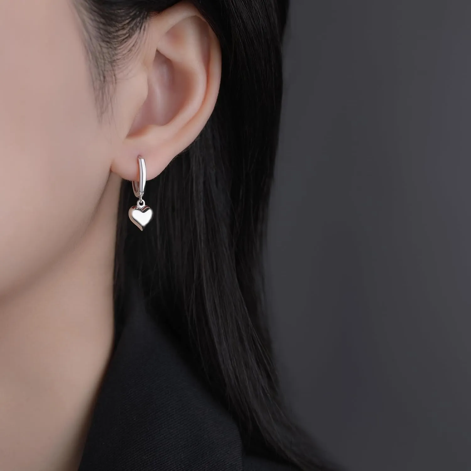 SLUYNZ Solid 925 Sterling Silver 8MM Fat Heart Hoop Earrings for Women Teens Sweet Love Hoop Earrings Huggie