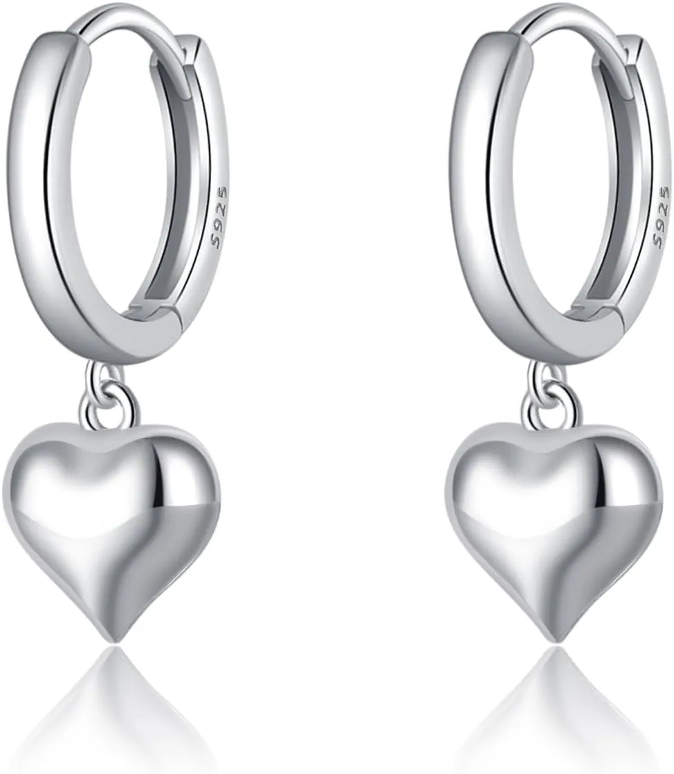 SLUYNZ Solid 925 Sterling Silver 8MM Fat Heart Hoop Earrings for Women Teens Sweet Love Hoop Earrings Huggie