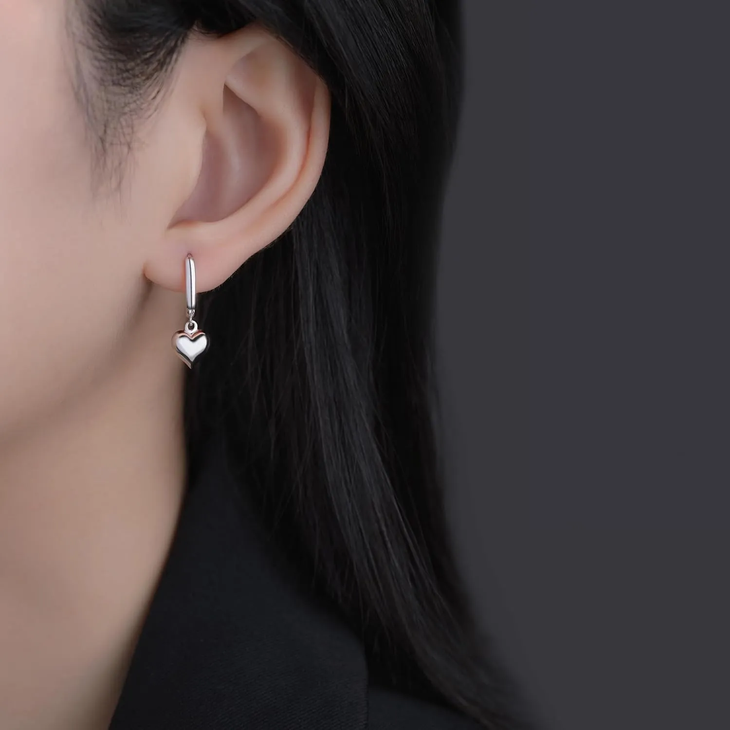 SLUYNZ Solid 925 Sterling Silver 8MM Fat Heart Hoop Earrings for Women Teens Sweet Love Hoop Earrings Huggie