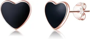 SLUYNZ Solid 925 Sterling Silver Black Heart Earrings Studs for Women Teens 8MM Heart Studs Earrings