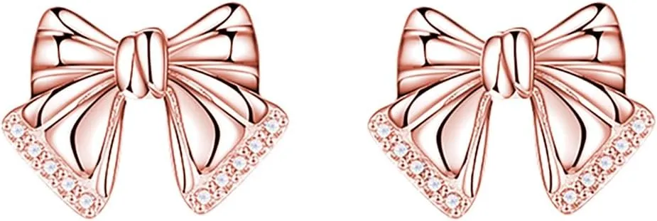 SLUYNZ Solid 925 Sterling Silver CZ Bow Post Earrings Studs for Women Teens Cute Bowknot Stud Earrings