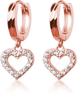 SLUYNZ Solid 925 Sterling Silver Small CZ Heart Earrings Hoop for Women Teens Sweet Love Heart Hoop Earrings Huggie