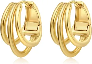 Small Chunky Gold Hoop Earrings for Women Hypoallergenic 925 Sterling Silver Post Lightweight 14k Gold Plated Thick Hoop Earrings for Women