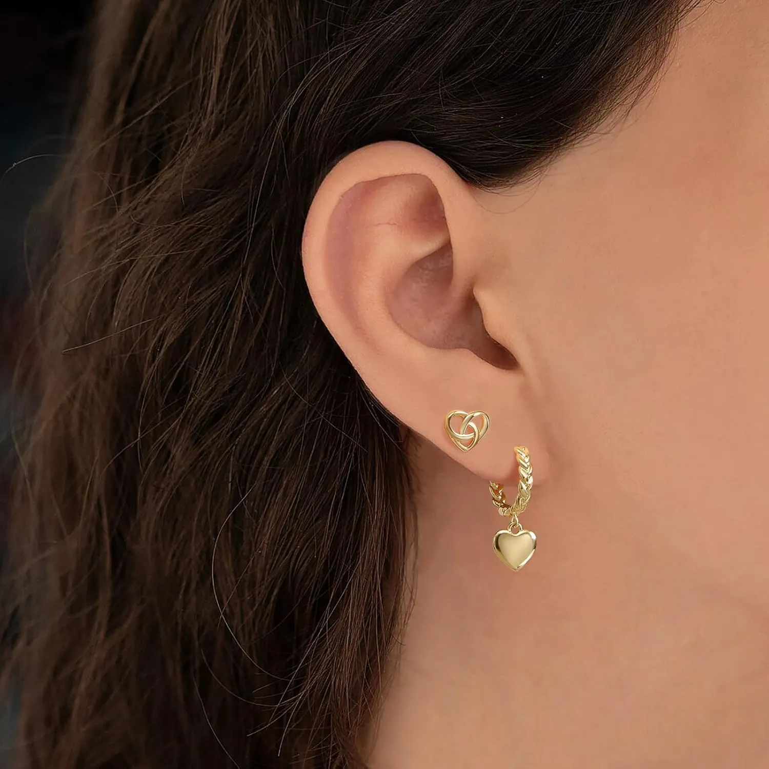 Small Gold Heart Dangle Hoop Earrings for Women Hypoallergenic 14k Real Gold Plated Lightweight Mini Gold Huggie Hoop Earrings for Women
