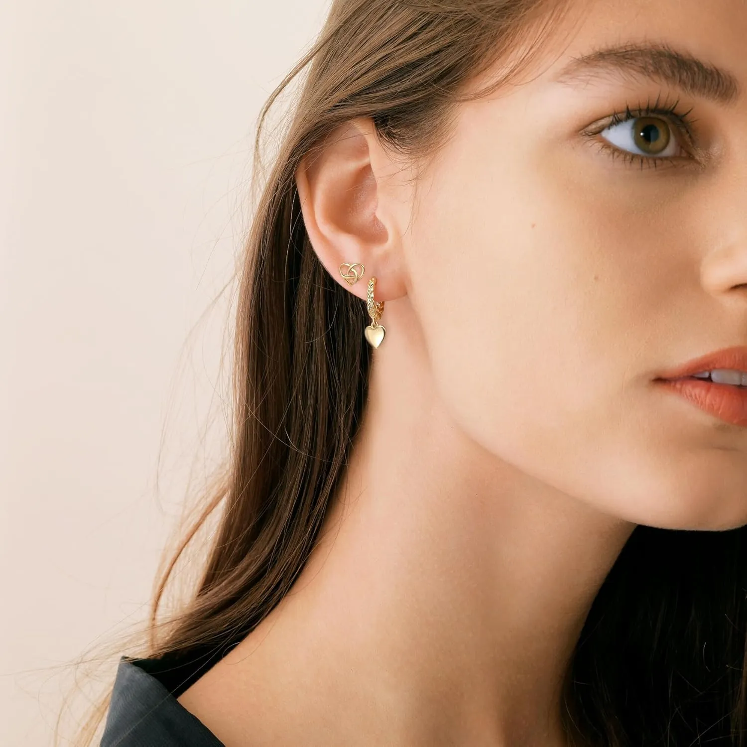 Small Gold Heart Dangle Hoop Earrings for Women Hypoallergenic 14k Real Gold Plated Lightweight Mini Gold Huggie Hoop Earrings for Women