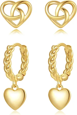 Small Gold Heart Dangle Hoop Earrings for Women Hypoallergenic 14k Real Gold Plated Lightweight Mini Gold Huggie Hoop Earrings for Women
