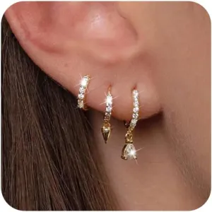 Small Gold Hoop Earring Sets for Women Trendy, Dainty Stud Earrings 14K Gold Plated Hypoallergenic Cartilage Dangle Huggies Hoop Earring Stacks Gold Jewelry for Women Girls Gifts